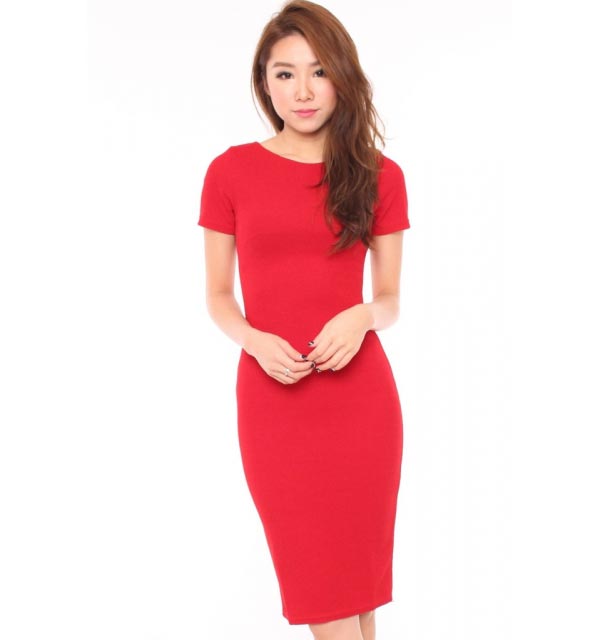 Texturised Red Pencil Dress